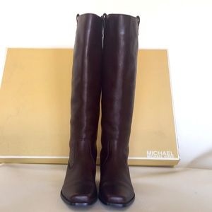 Brown leather knee high boots 1.5”heel.